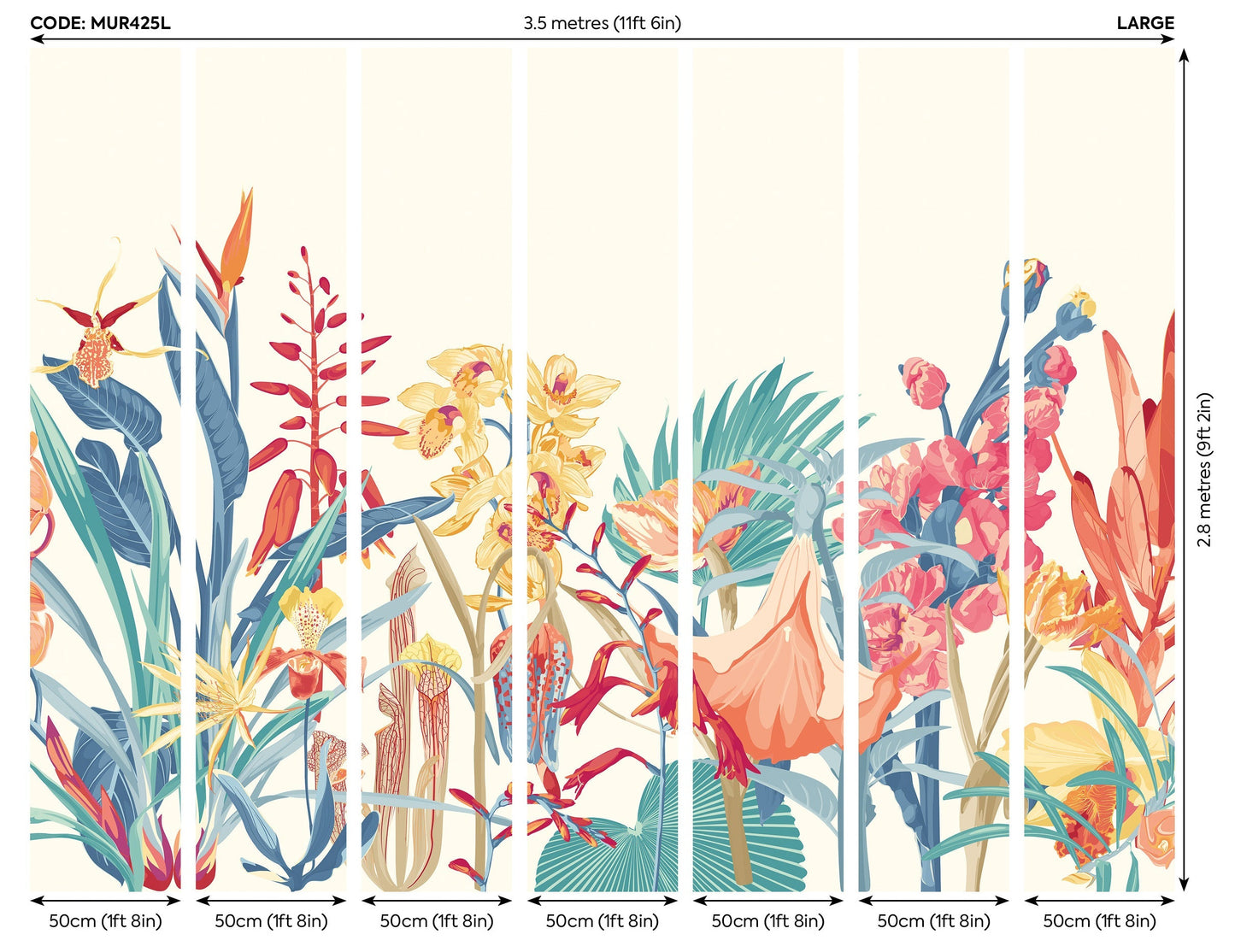 Origin Murals Tropical Foliage Petrol Coral 350cm X 280cm