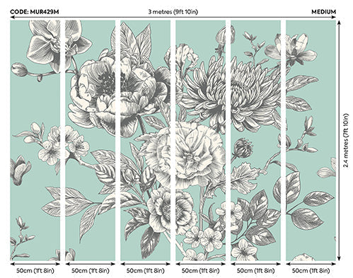 Origin Murals Rose Toile Seafoam 300cm X 240cm - Hot Tub Shop