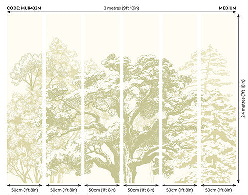 Origin Murals Etched Trees Apple Green 300cm X 240cm - Hot Tub Shop