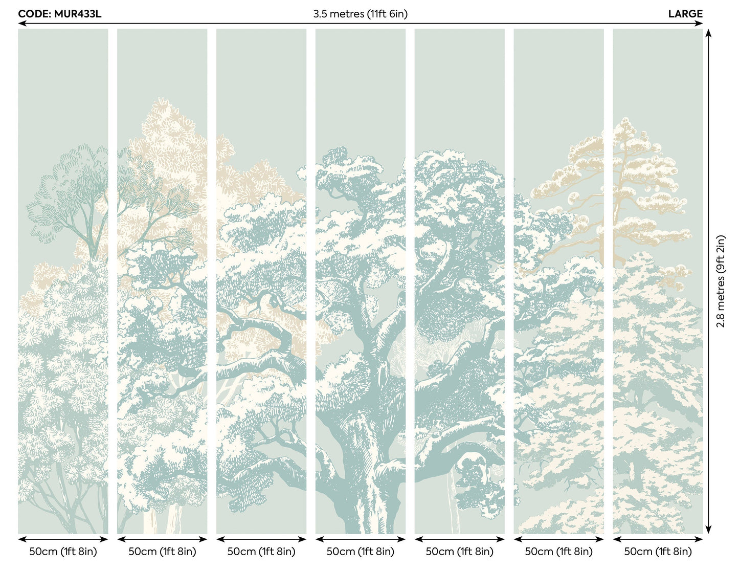 Origin Murals Etched Trees Duck Egg Blue 350cm X 280cm