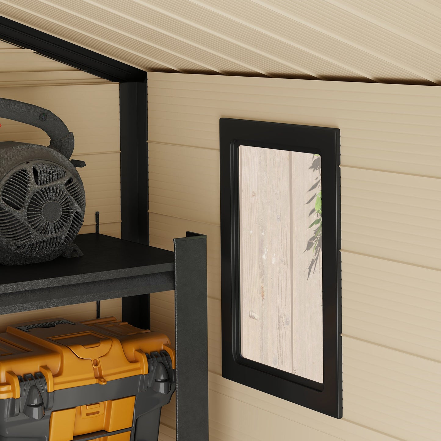 Outsunny 8 x 6ft Garden Shed Storage w/ Foundation Kit, Vents, Cream White - Hot Tub Shop