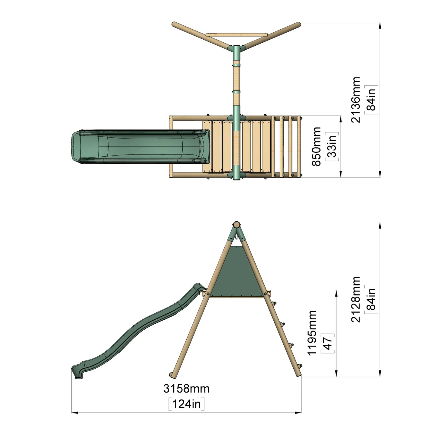 Single Wooden Swing Set With Slide - Springwood I