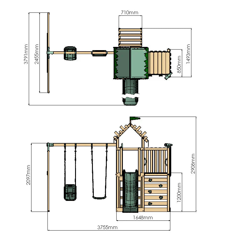 Extended Climbing Frame With Double Swing - Enchanted Grove IX
