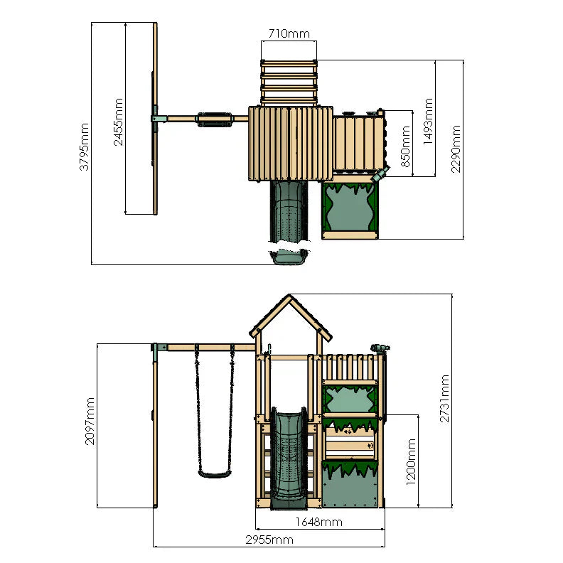 Extended Climbing Frame With Single Swing & Shop - Bramblewick Forest VI