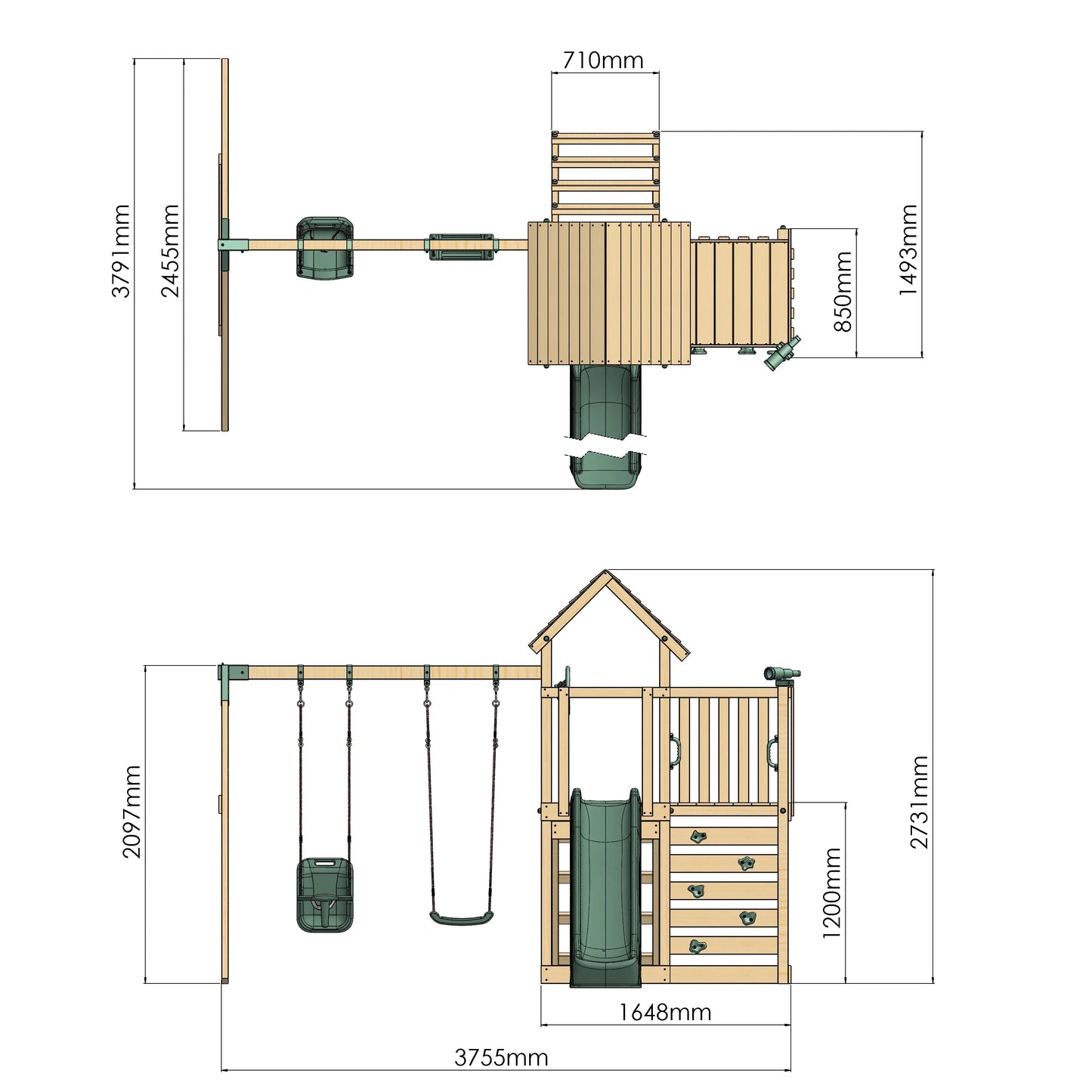 Climbing Frame With Extension & Double Swing - Bramblewick Forest VIII