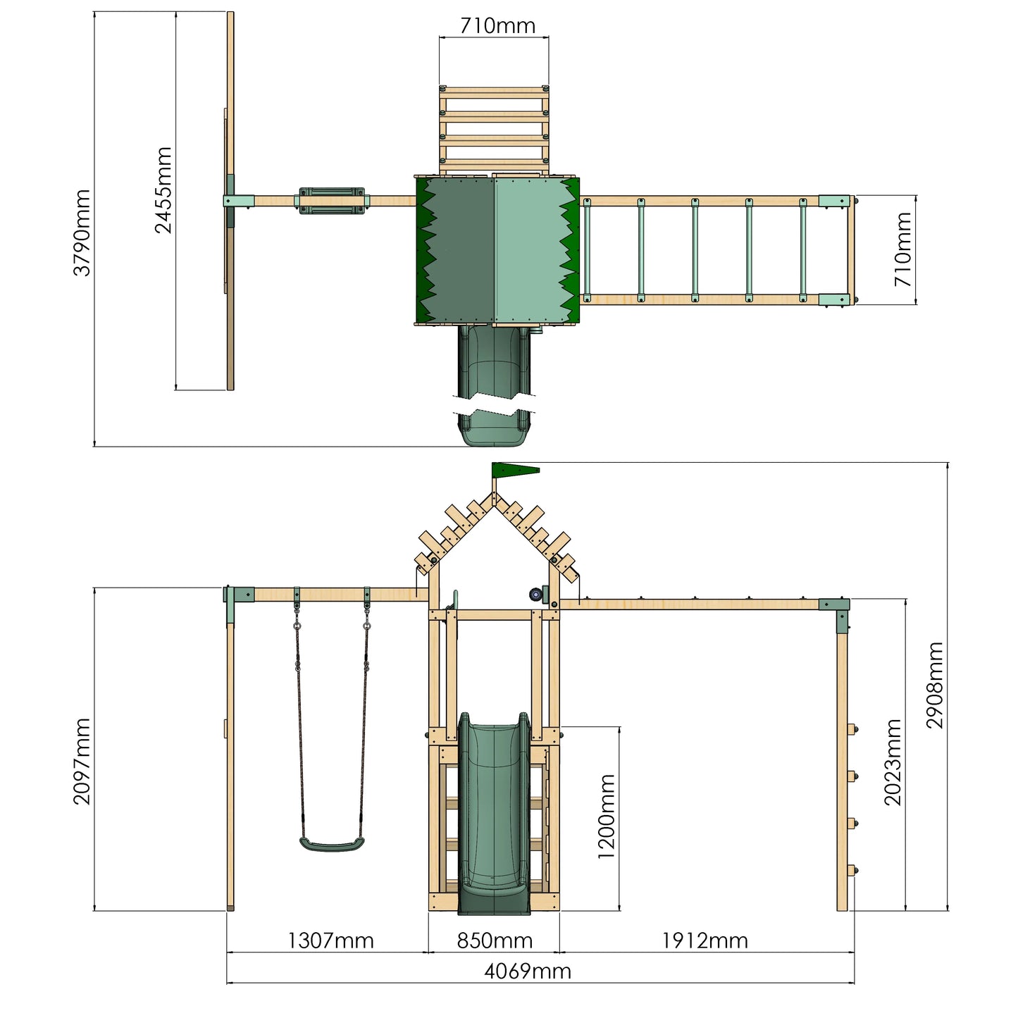 Climbing Frame With Single Swing & Monkey Bars - Enchanted Grove III