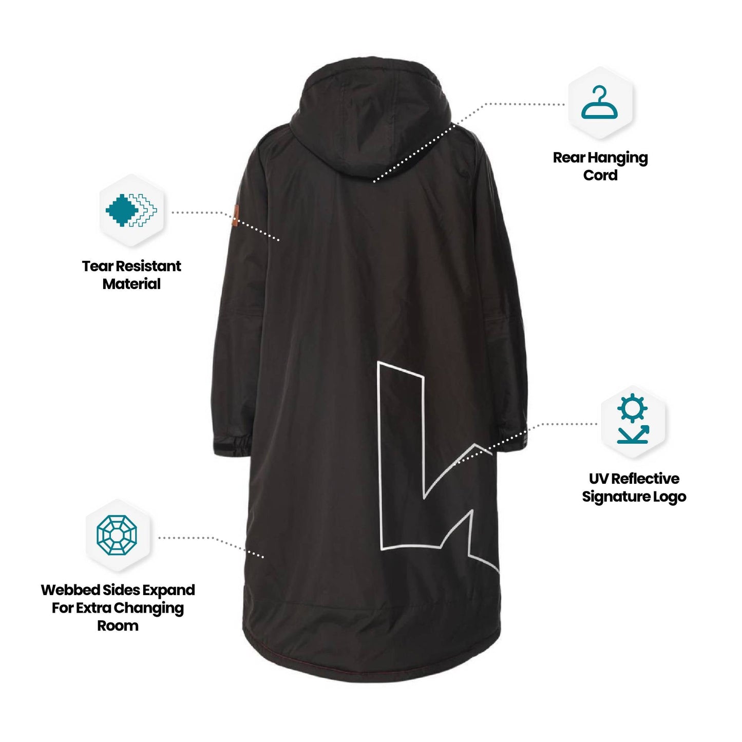 Wave Fleece-Lined Changing Robe - Black & Grey - Hot Tub Shop