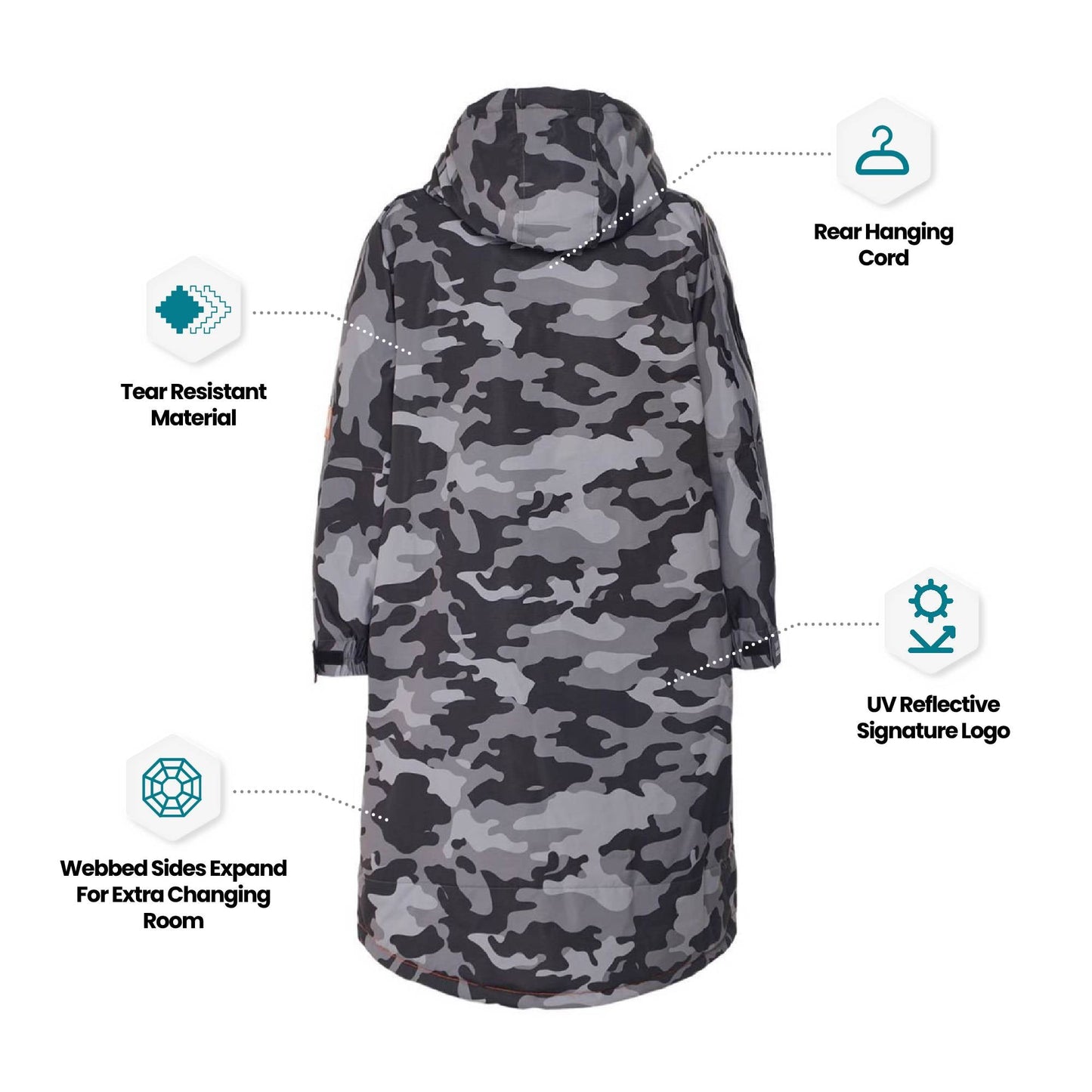 Wave Fleece-Lined Changing Robe - Grey Camouflage - Hot Tub Shop