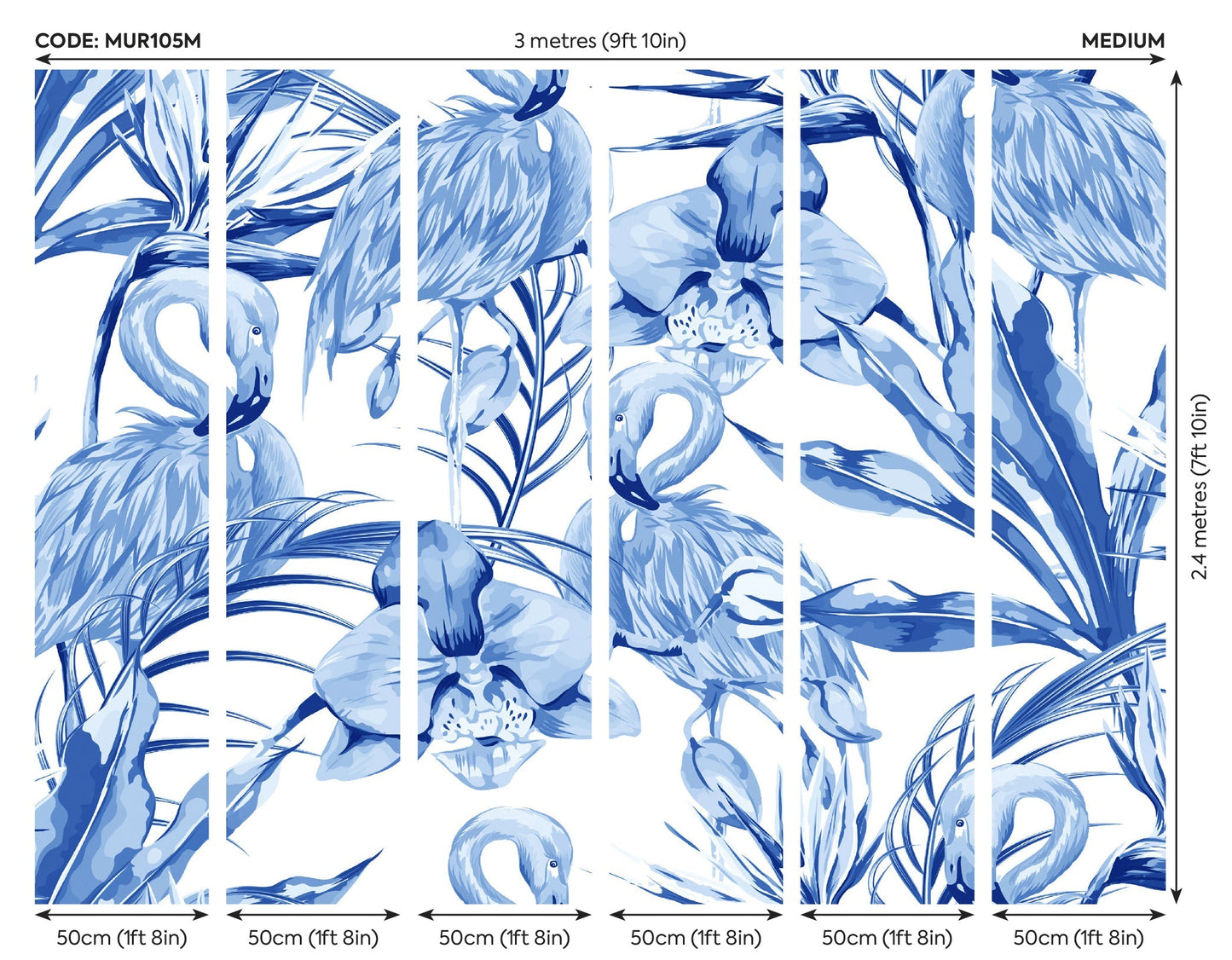 Origin Murals Paradise Flamingo Cobalt 300cm X 240cm