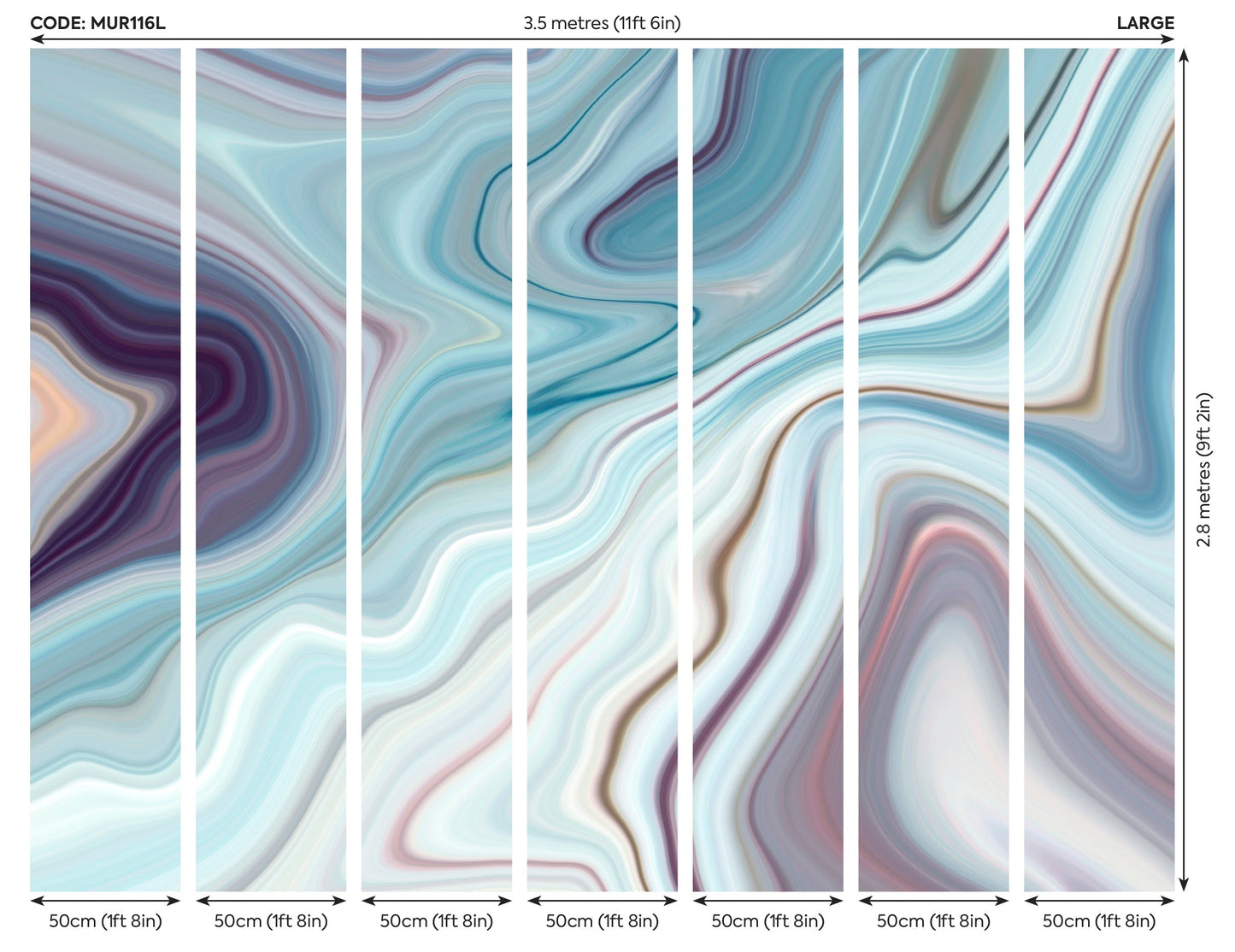 Origin Murals Marbled Ink Soft Teal 350cm X 280cm