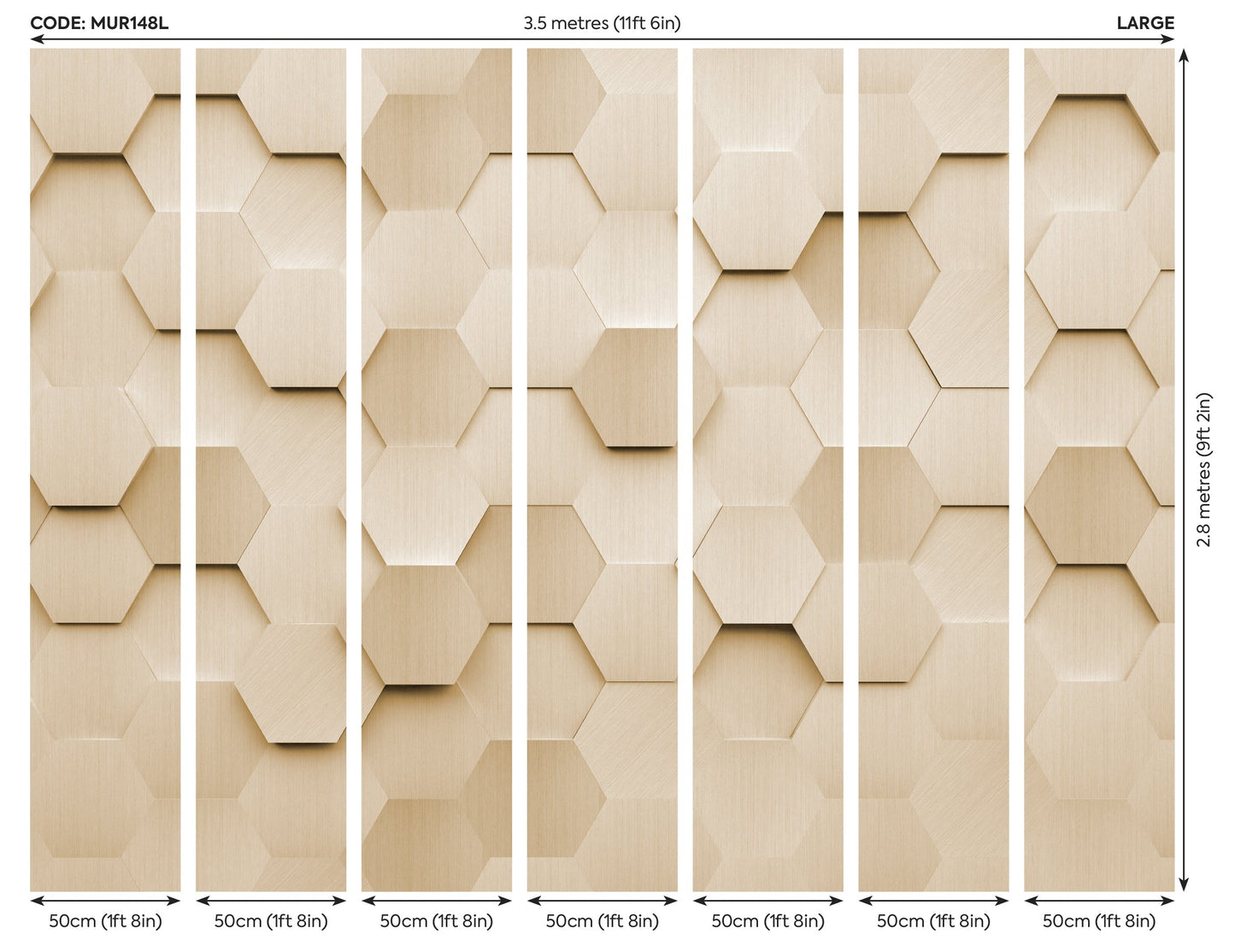 Origin Murals Metal Hexagons Gold 350cm X 280cm