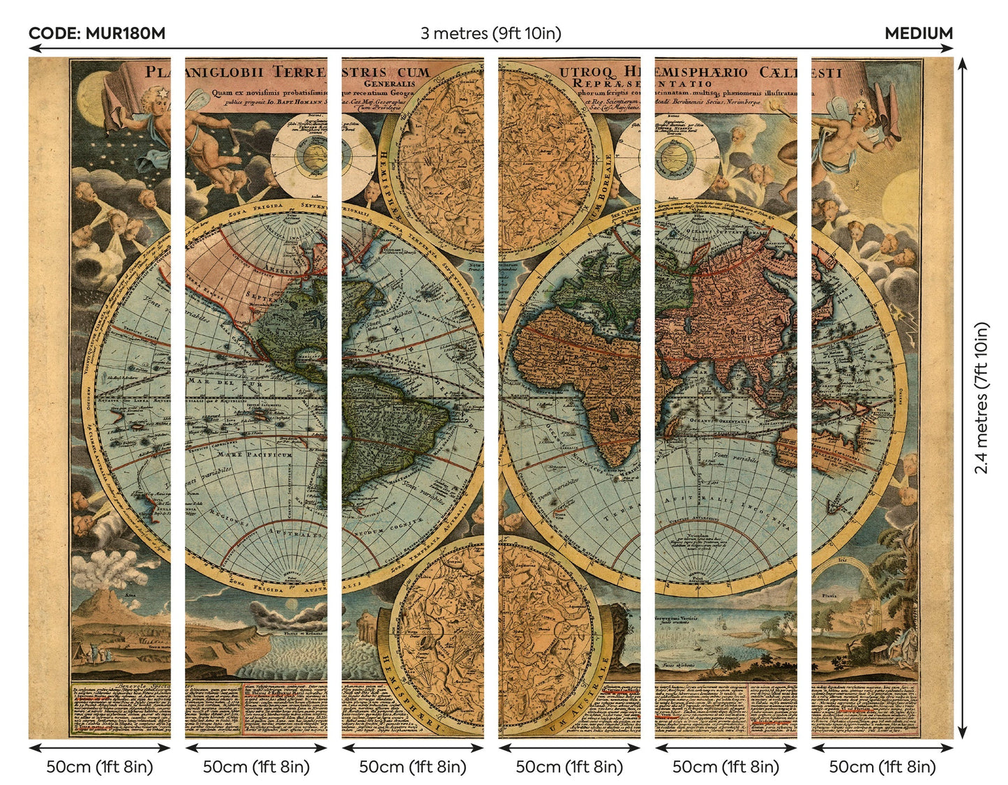 Origin Murals Vintage Map Antique 300cm X 240cm - Hot Tub Shop