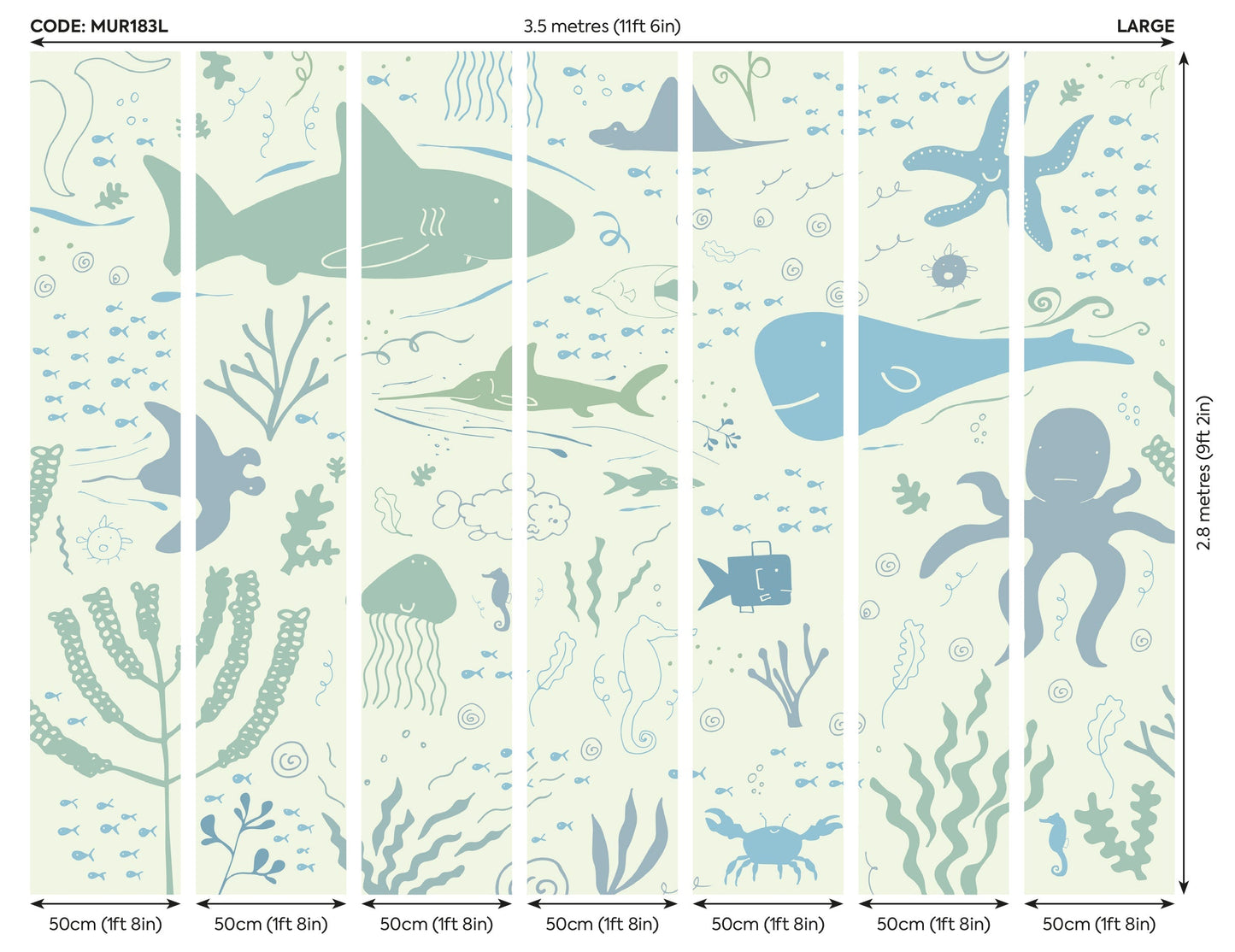 Origin Murals Underwater Adventures Seafoam 350cm X 280cm