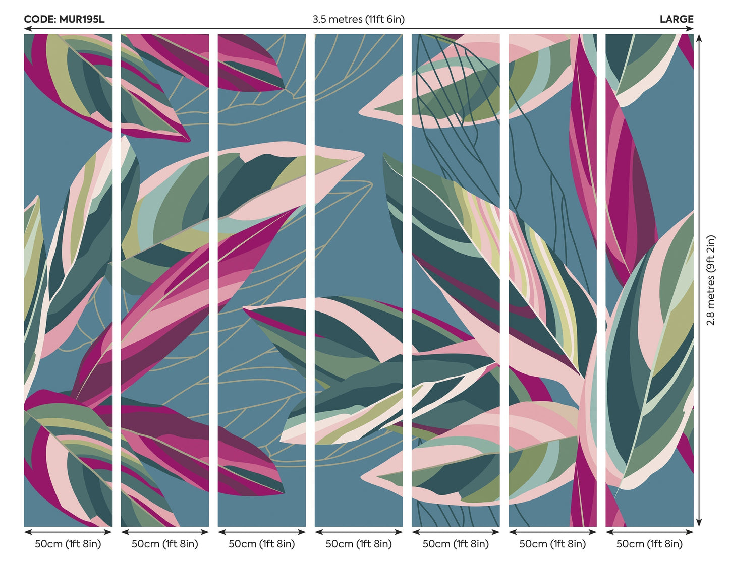 Origin Murals Botanical Calathea Leaves Blue 350cm X 280cm