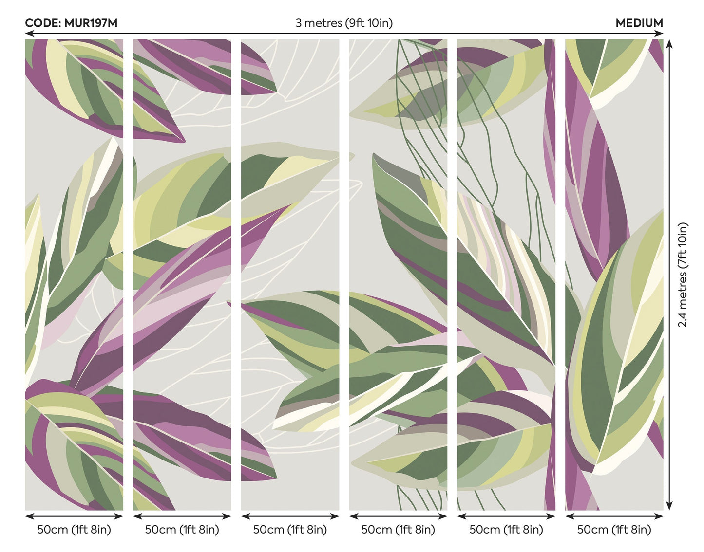 Origin Murals Botanical Calathea Leaves Grey 300cm X 240cm