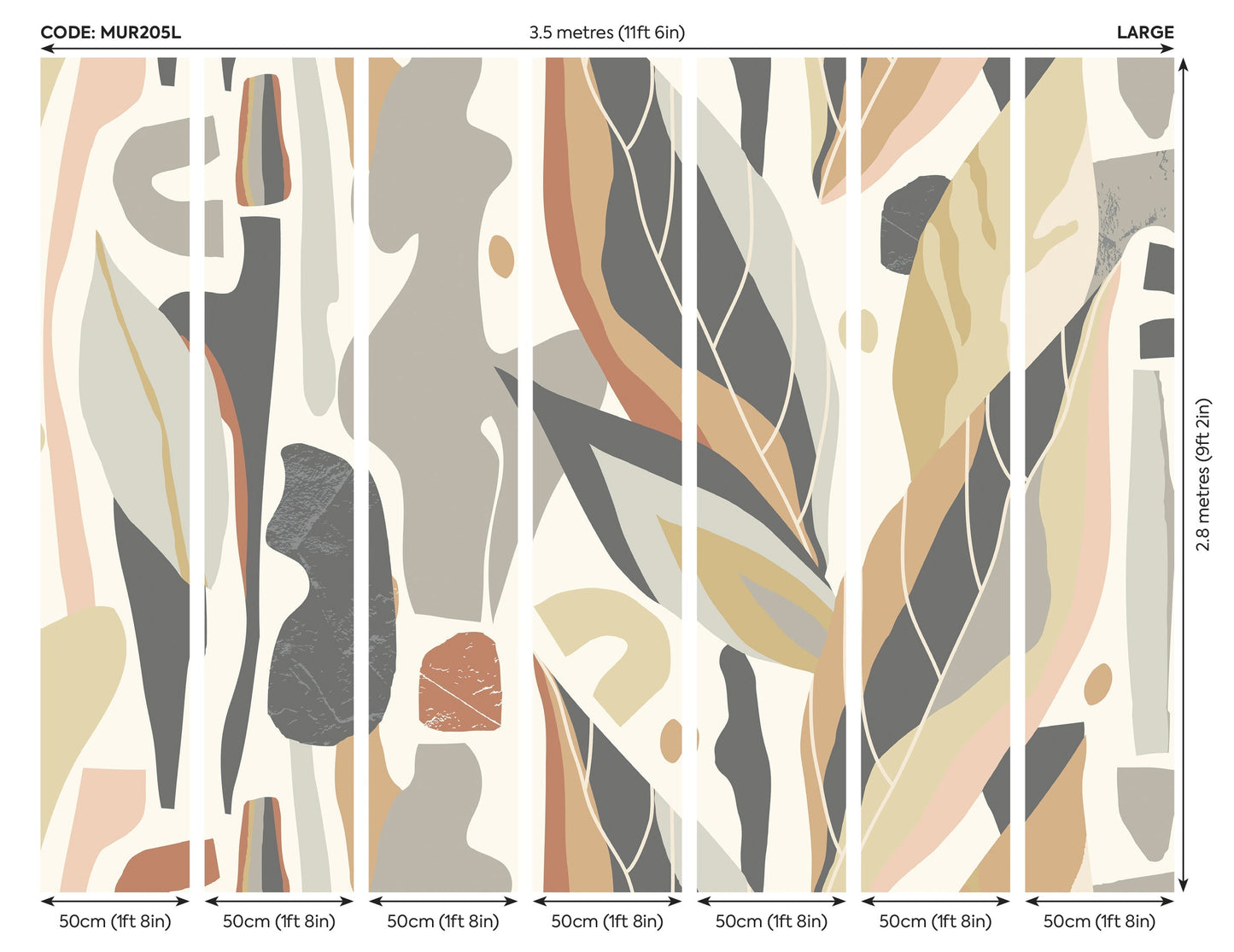 Origin Murals Abstract Leaf Shapes Grey 350cm X 280cm