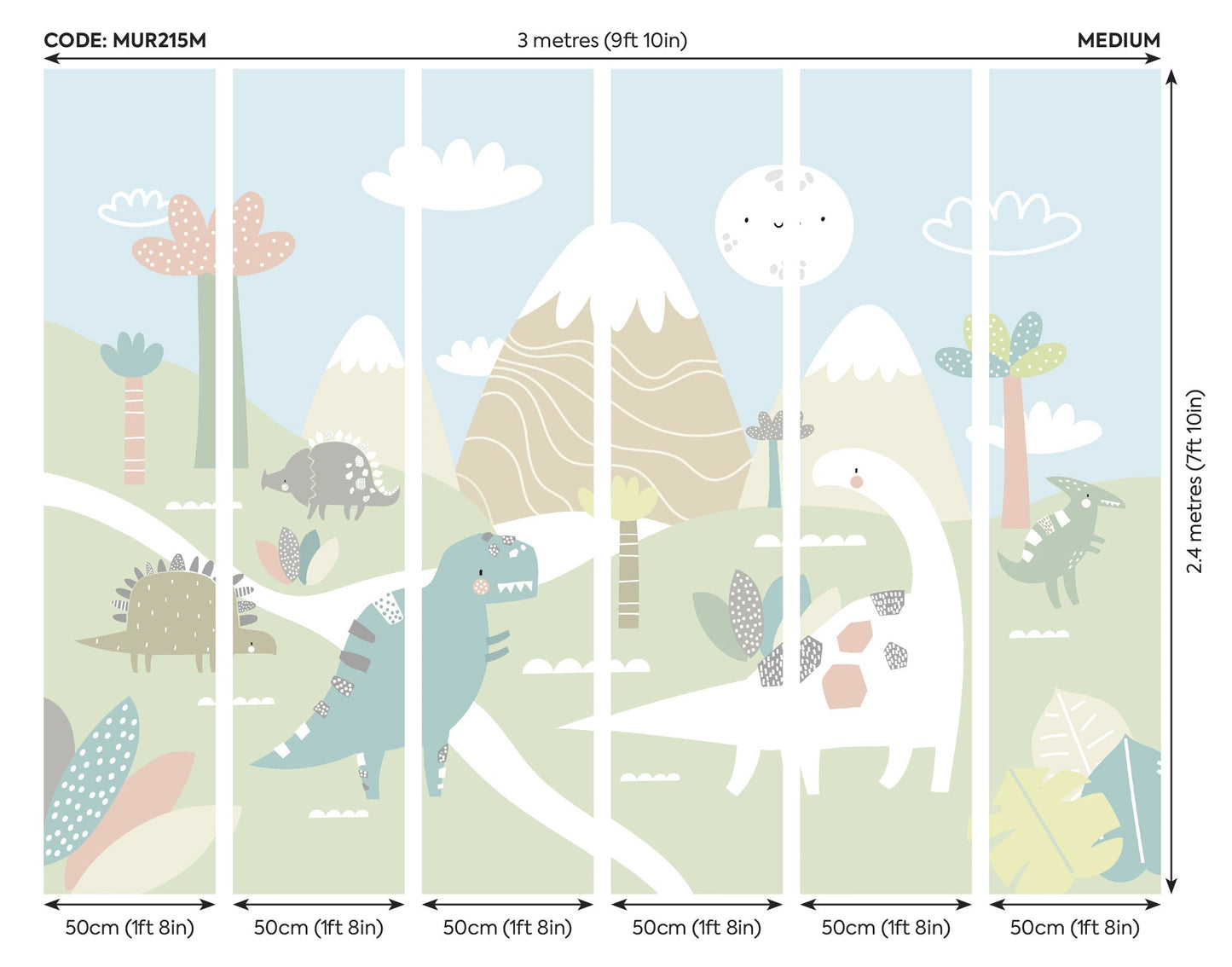 Origin Murals Dinosaur Land Pale Green 300cm X 240cm