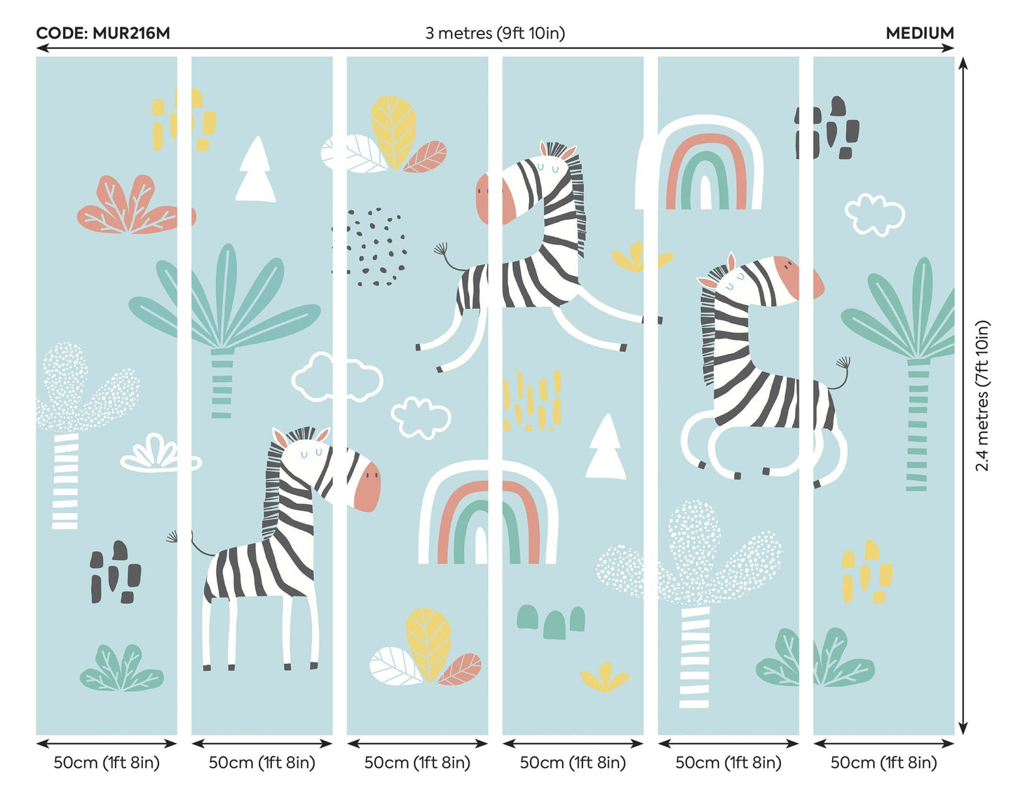 Origin Murals Dancing Zebras Blue 300cm X 240cm