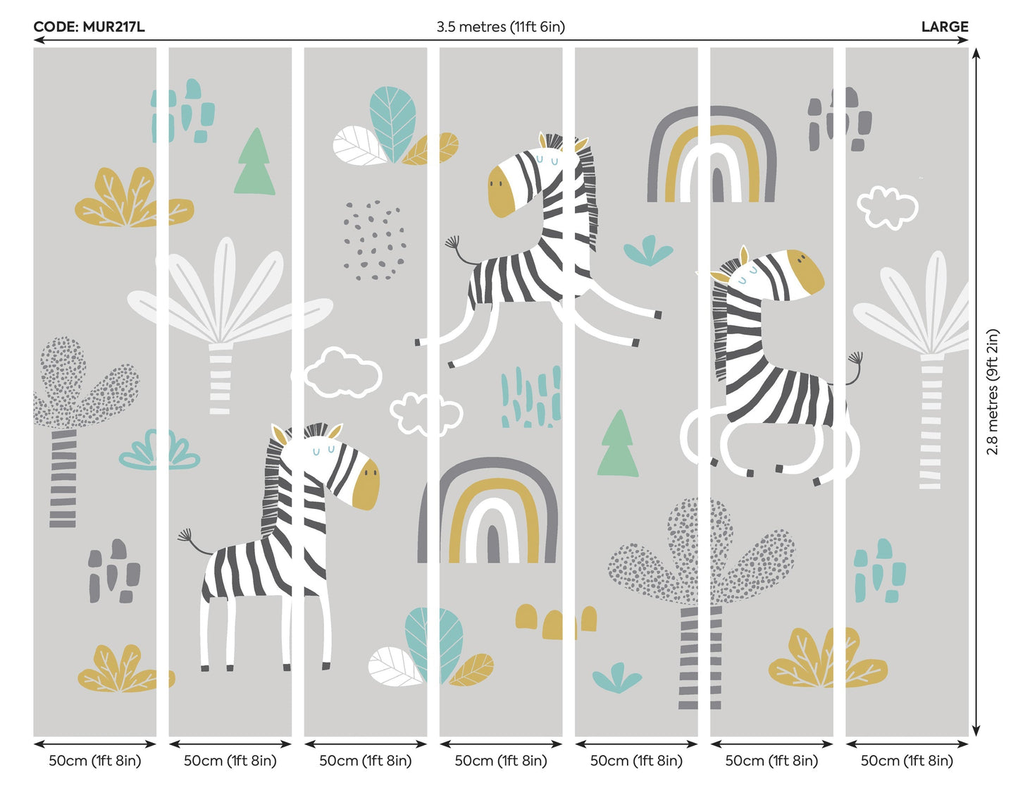 Origin Murals Dancing Zebras Grey 350cm X 280cm