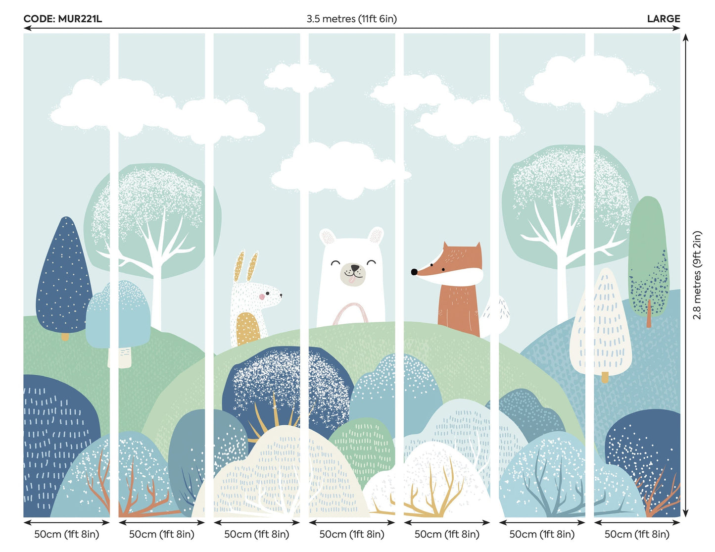Origin Murals Woodland Friends Blue 350cm X 280cm