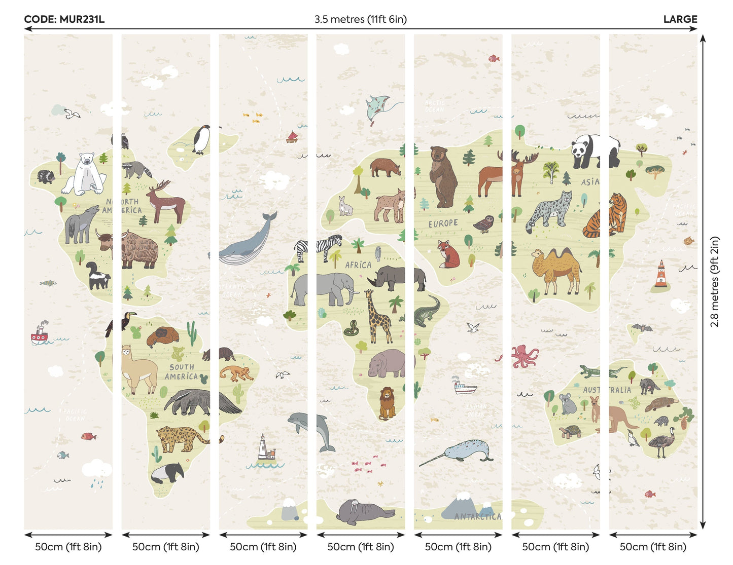 Origin Murals Childrens World Map Natural 350cm X 280cm