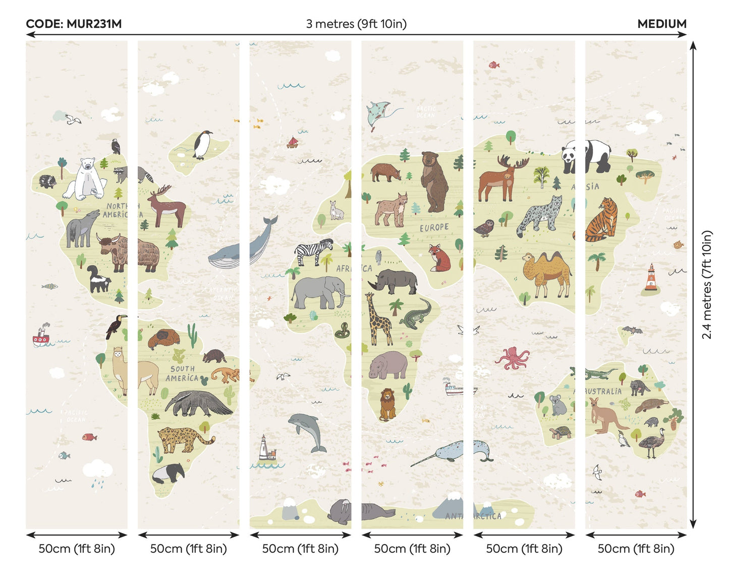Origin Murals Childrens World Map Natural 300cm X 240cm