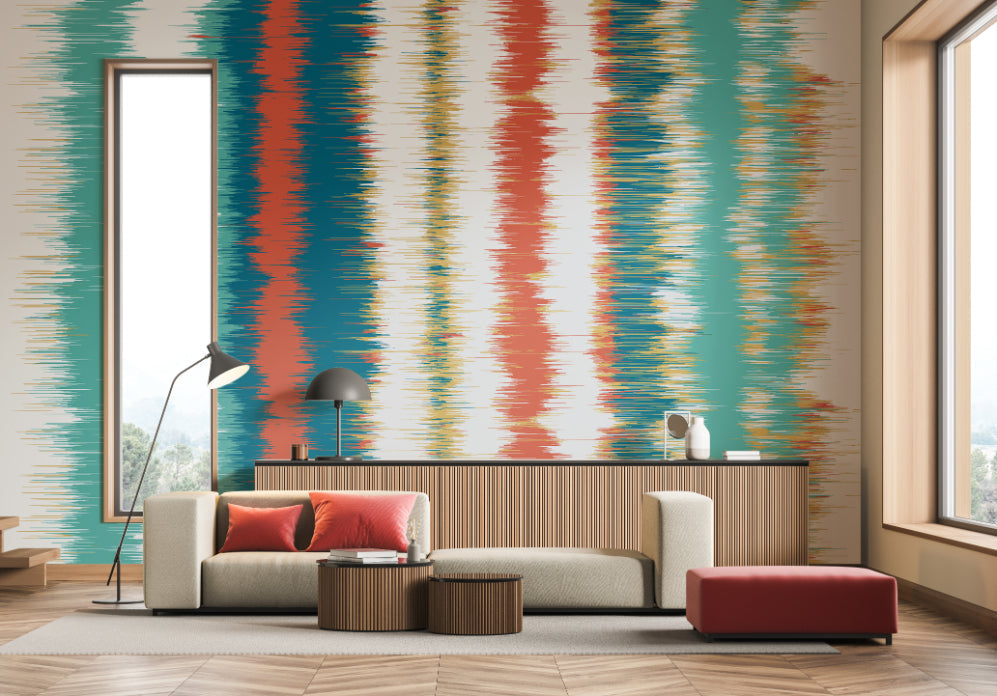 Origin Murals Linear Stripe Teal Blue Orange 300cm X 240cm