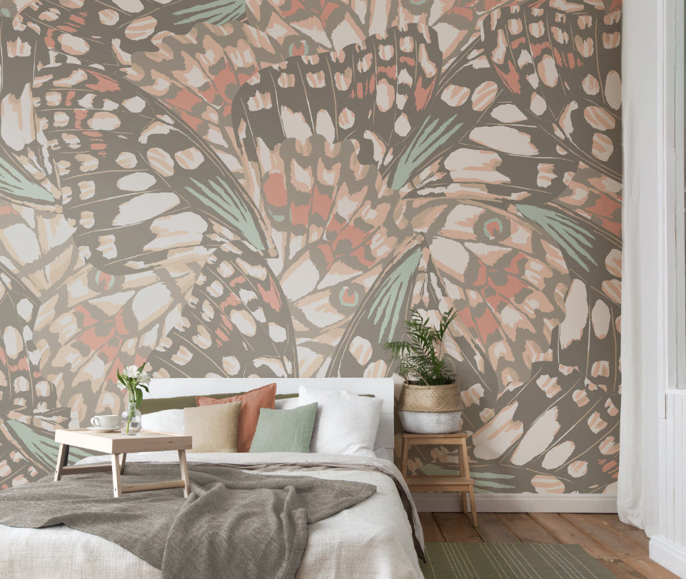 Origin Murals Butterfly Wings Grey Blush Pink 350cm X 280cm