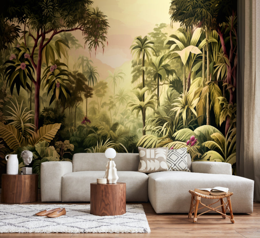 Origin Murals Jungle Trees Olive Green 350cm X 280cm