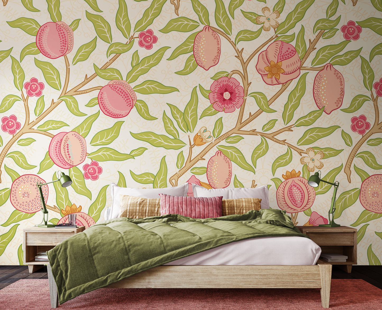 Origin Murals Fruit And Foliage Rose And Apple Green 350cm X 280cm