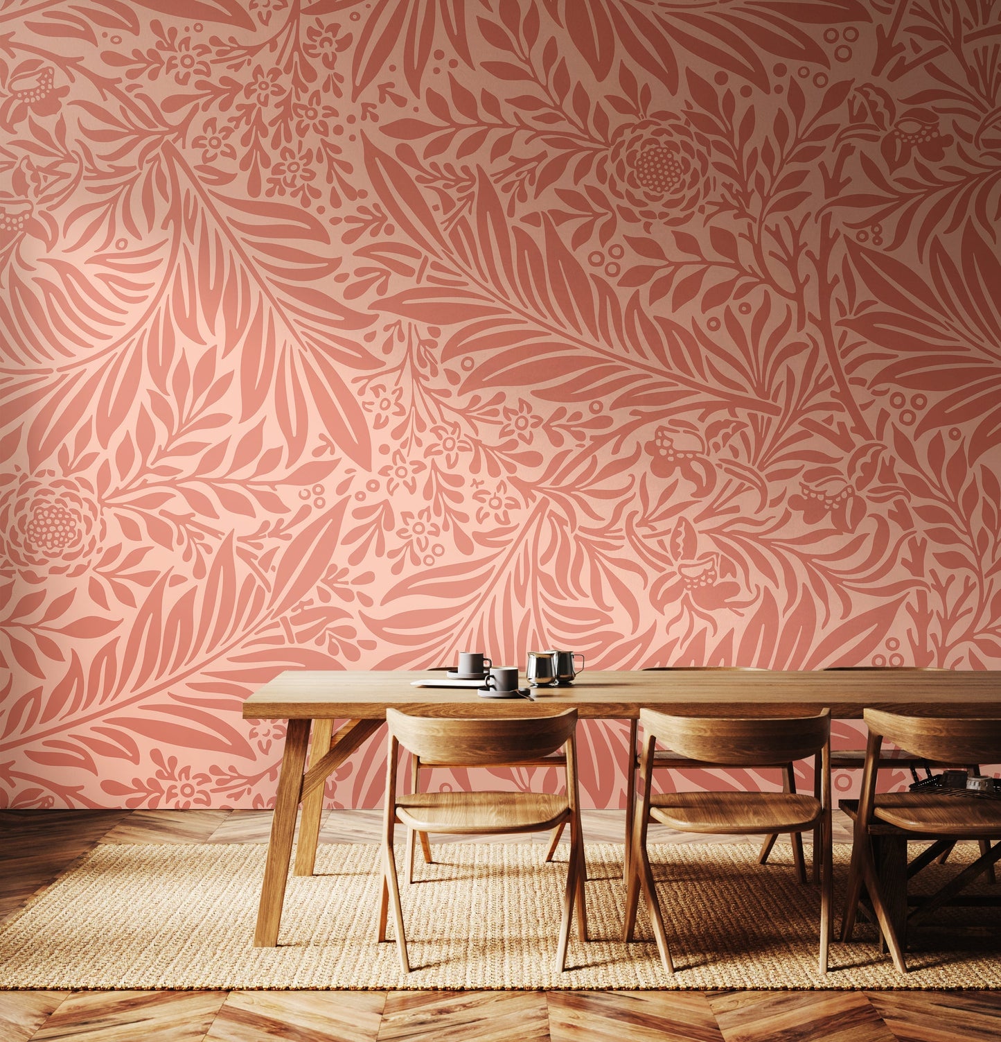Origin Murals Trailing Ferns Warm Coral 350cm X 280cm