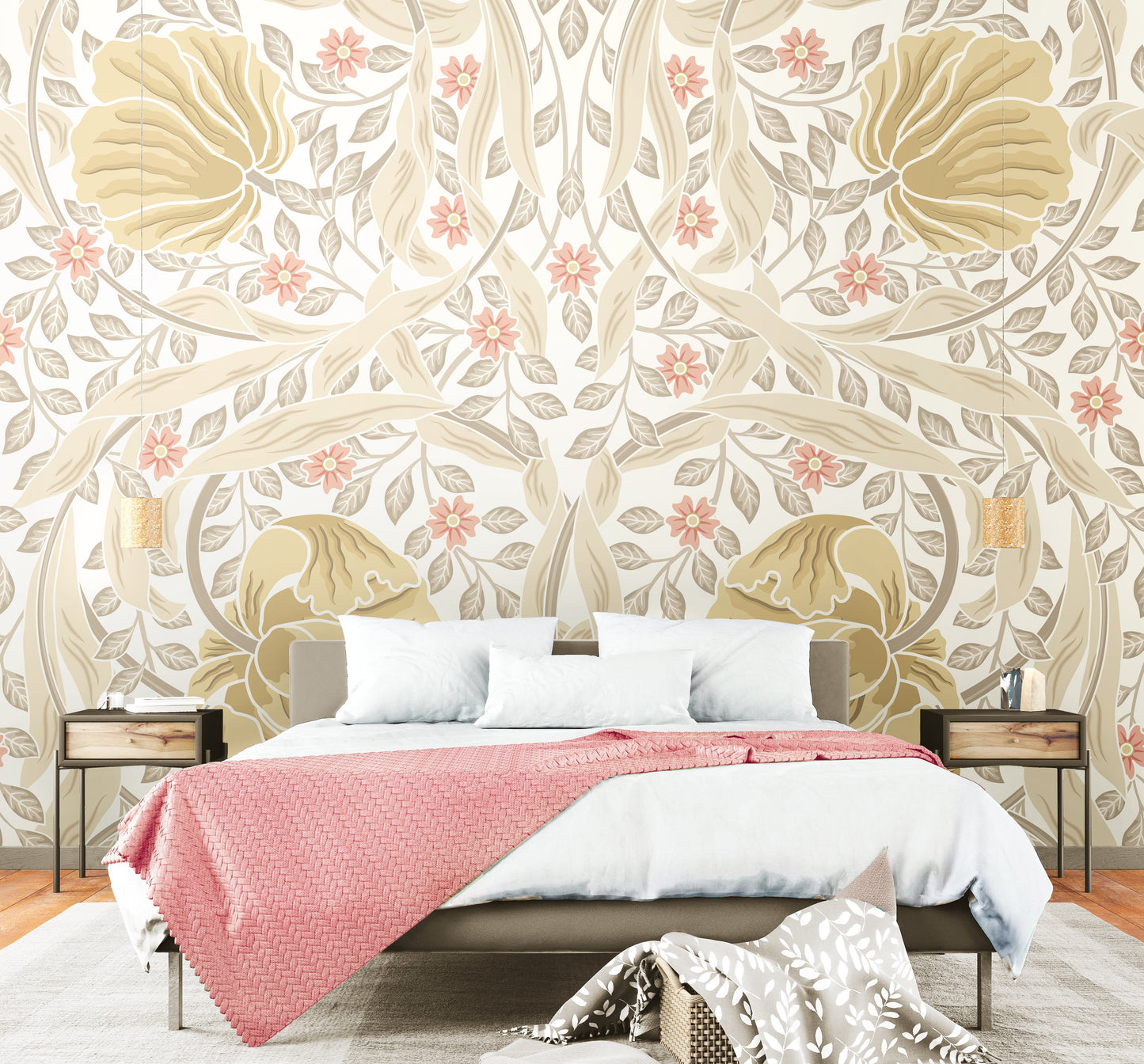 Origin Murals Flower Circle Linen And Blush 300cm X 240cm