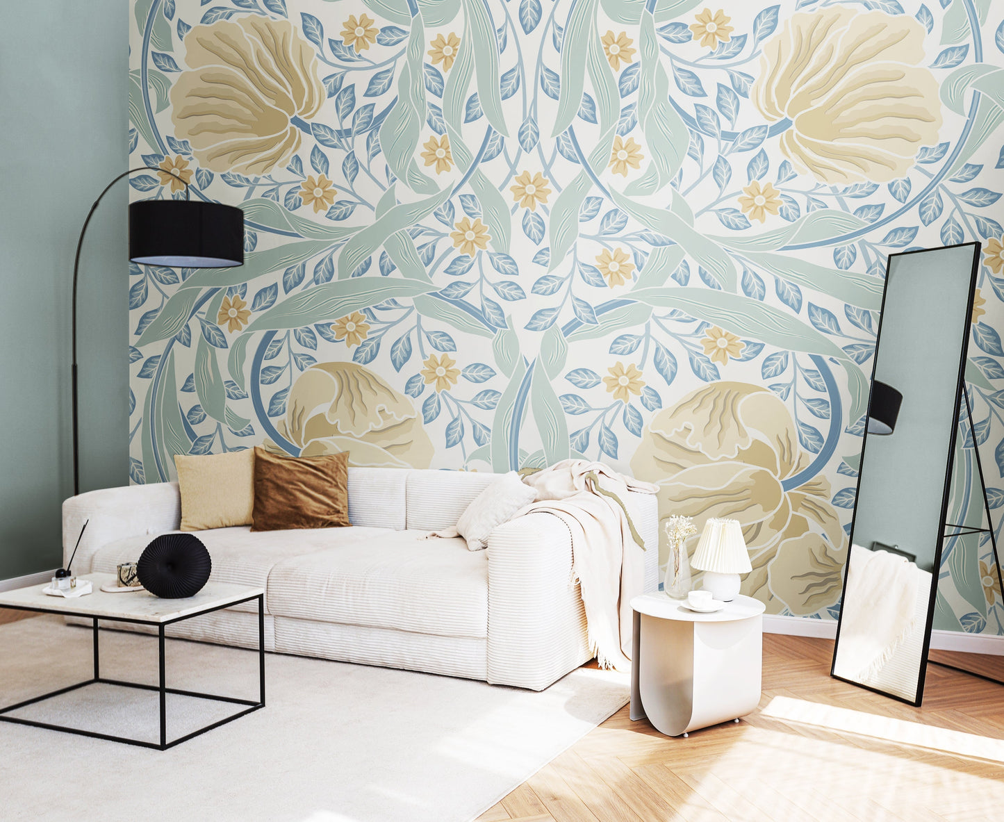 Origin Murals Flower Circle Soft Blue 350cm X 280cm