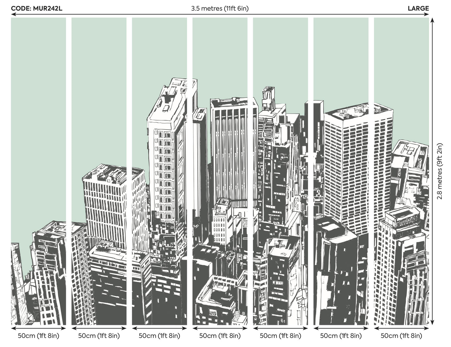 Origin Murals Urban City Skyscrapers Mint Green 350cm X 280cm