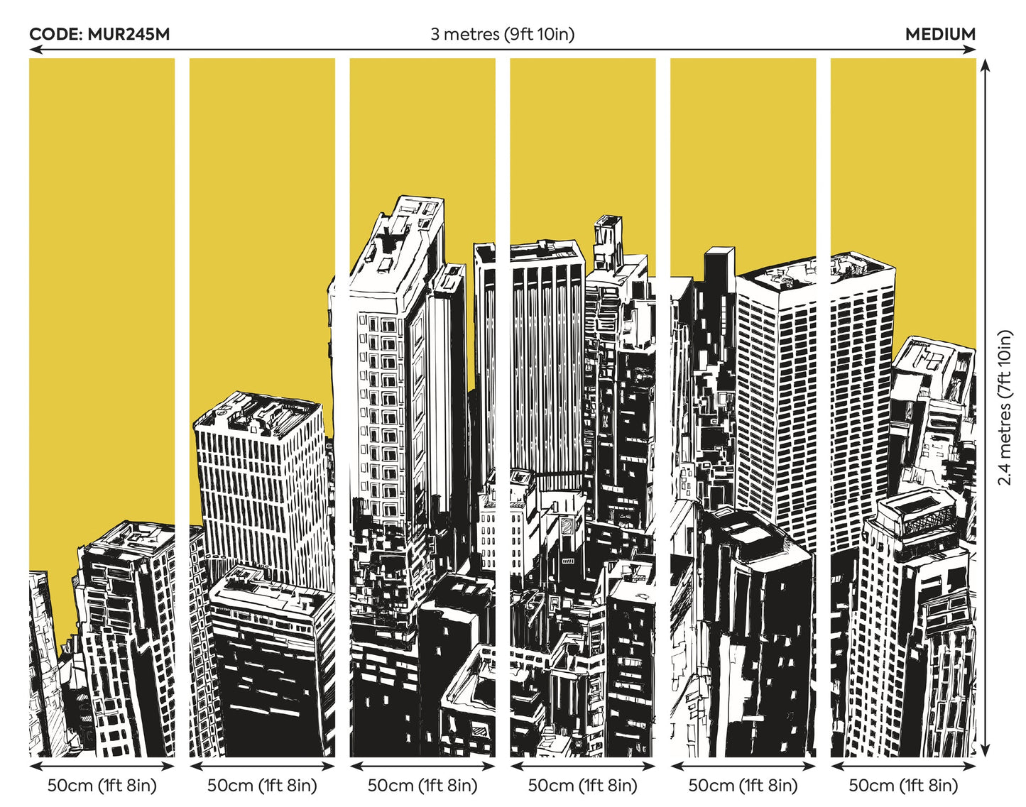 Origin Murals Urban City Skyscrapers Yellow Gold 300cm X 240cm