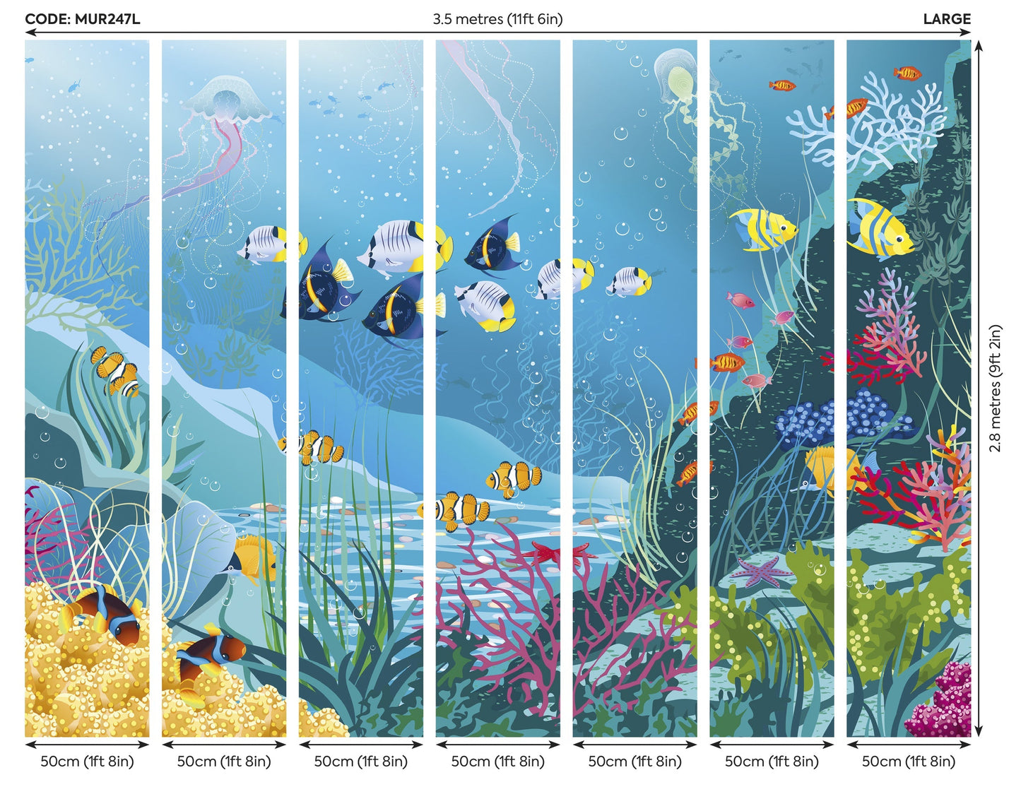 Origin Murals Under The Sea Adventure Aqua Blue 350cm X 280cm