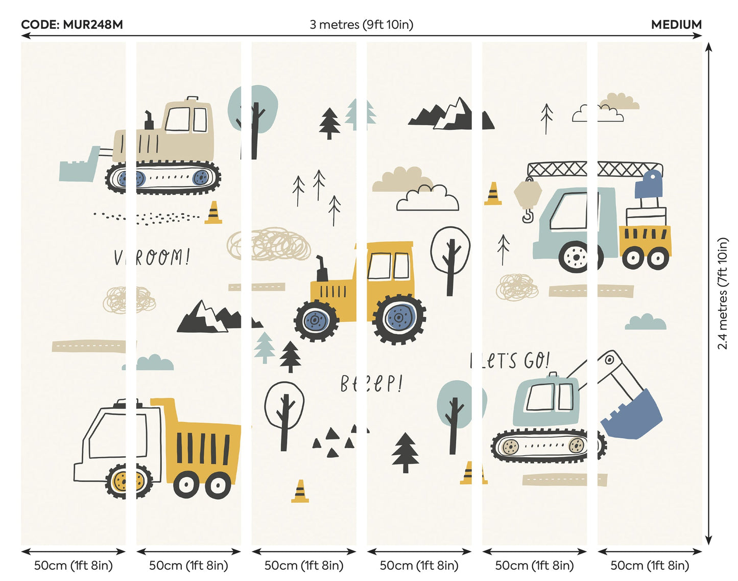 Origin Murals Tractors And Diggers Duckegg Blue 300cm X 240cm