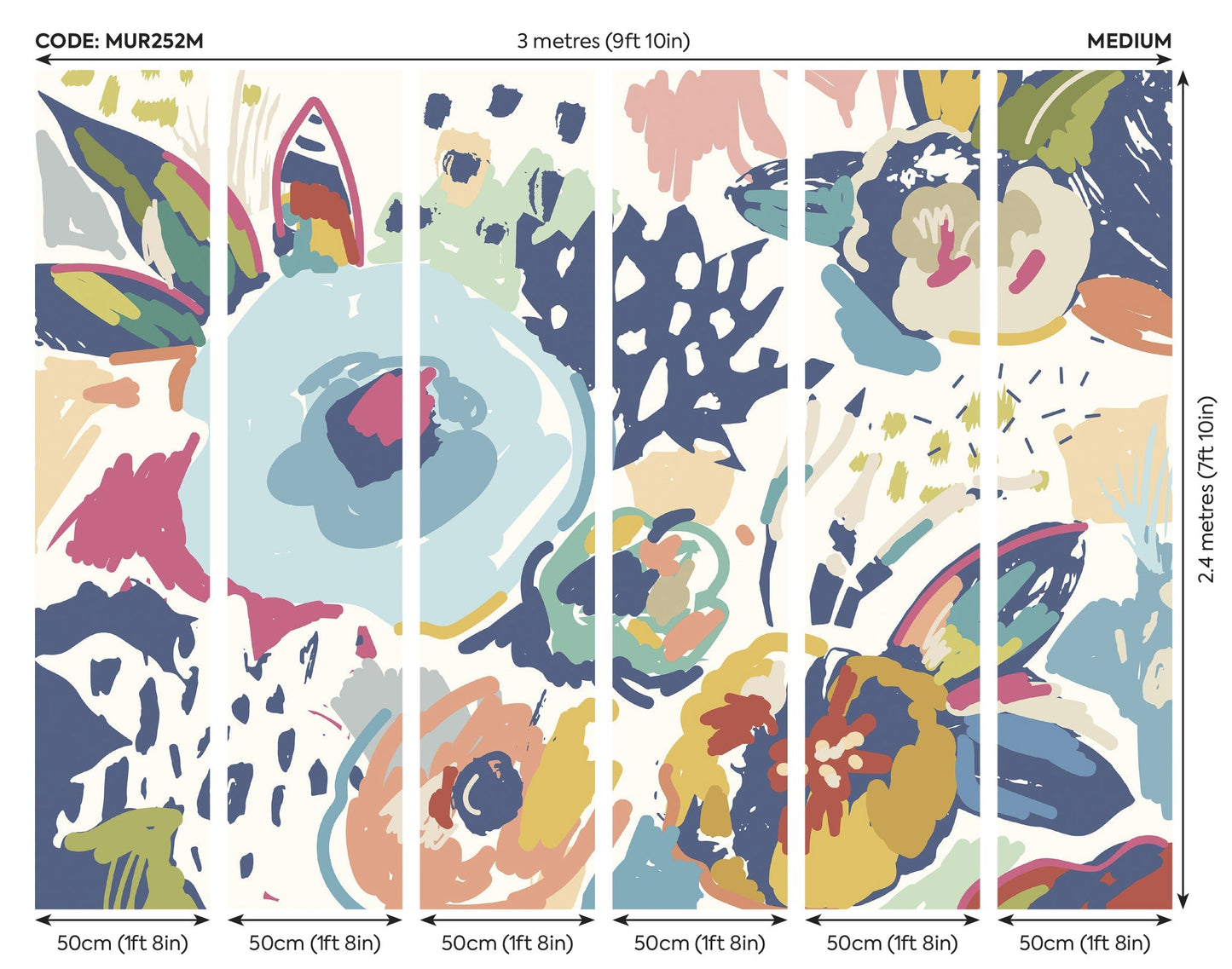 Origin Murals Abstract Floral Navy Blue 300cm X 240cm X