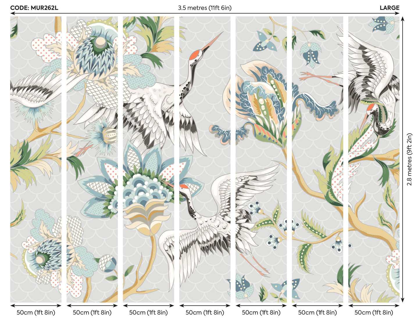 Origin Murals Cranes In Flight Grey 350cm X 280cm