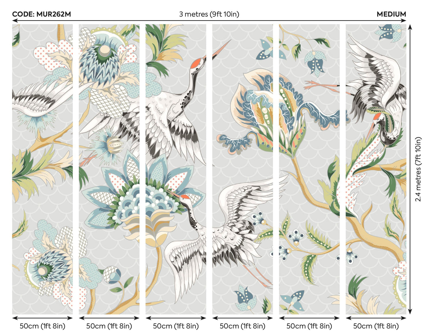 Origin Murals Cranes In Flight Grey 300cm X 240cm