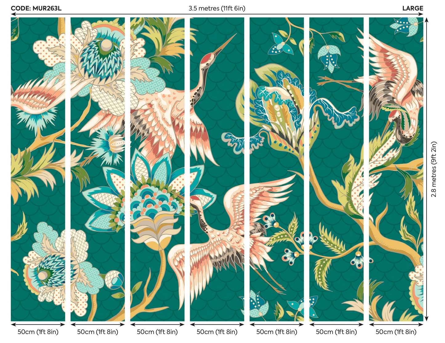 Origin Murals Cranes In Flight Green 350cm X 280cm