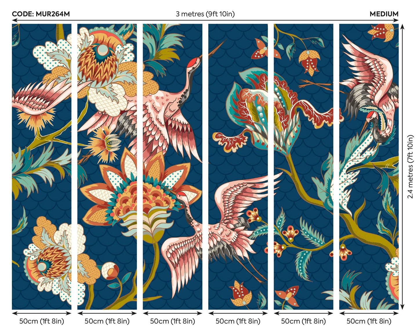 Origin Murals Cranes In Flight Navy Blue 300cm X 240cm