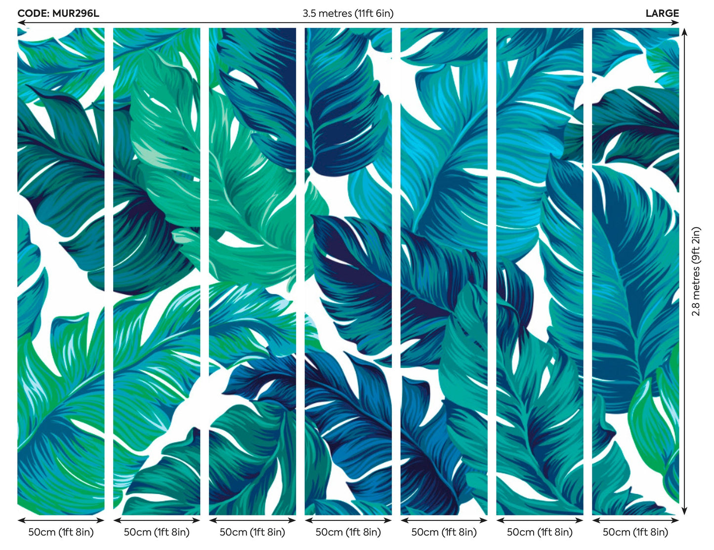 Origin Murals Bold Tropical Leaves Green 350cm X 280cm