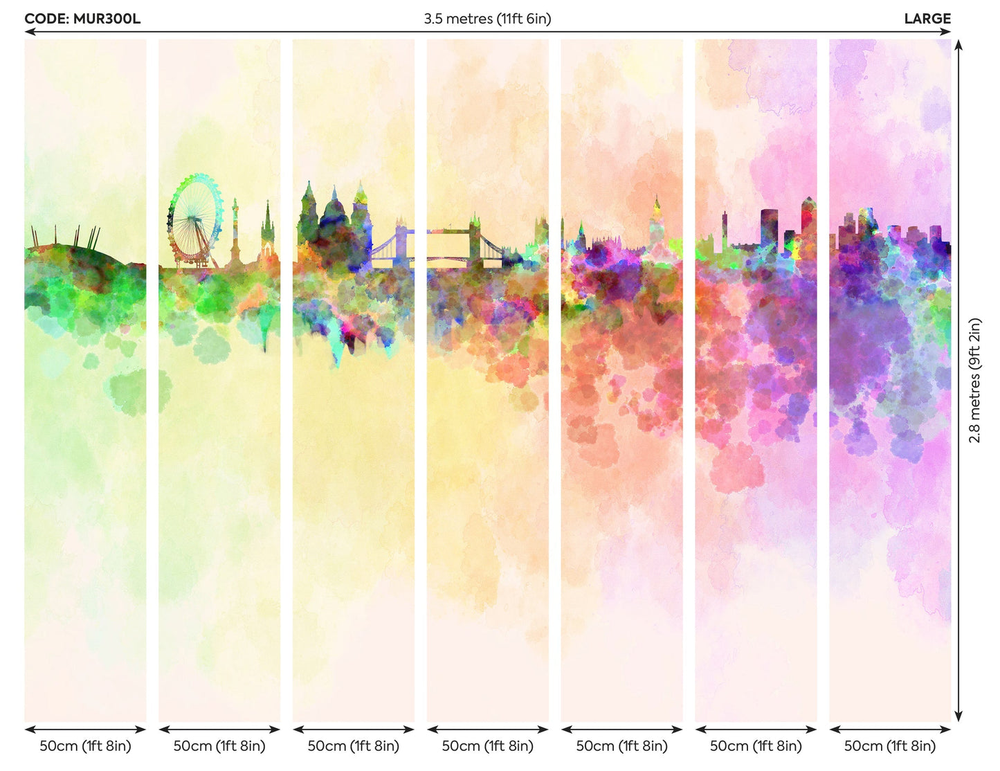 Origin Murals Watercolour London Skyline Multi 350cm X 280cm