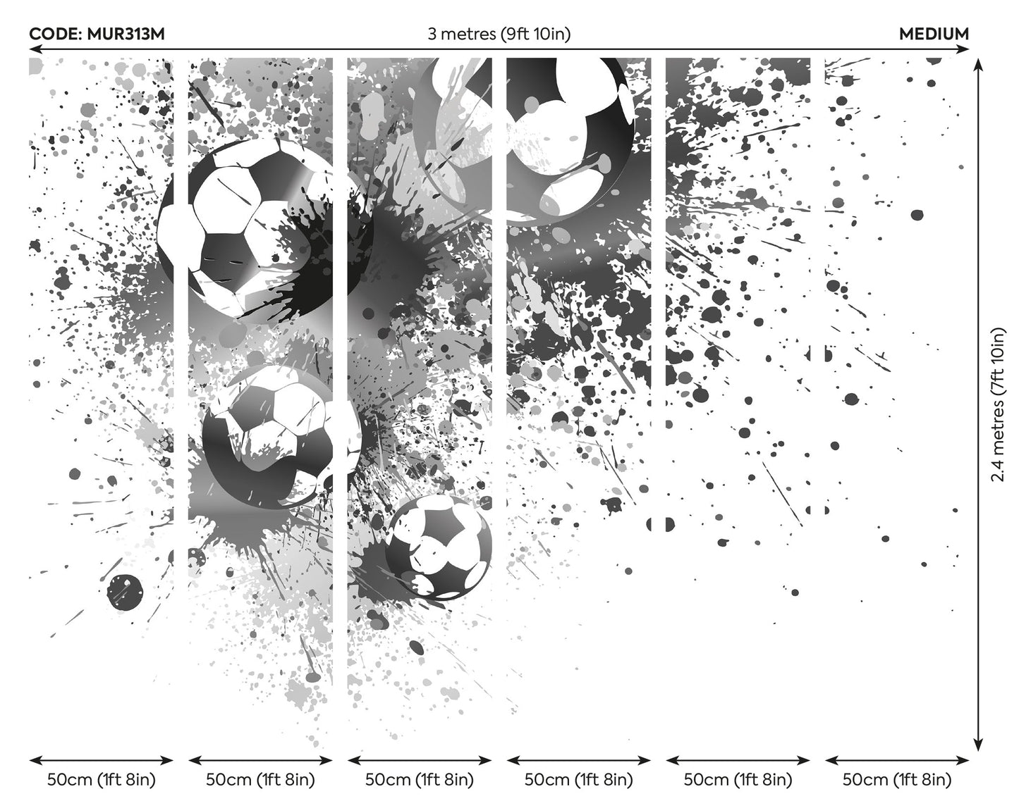 Origin Murals Football Splash Grey 300cm X 240cm