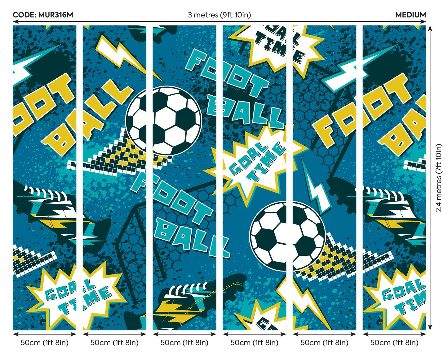 Origin Murals Graphic Pixel Footballs Teal 300cm X 240cm