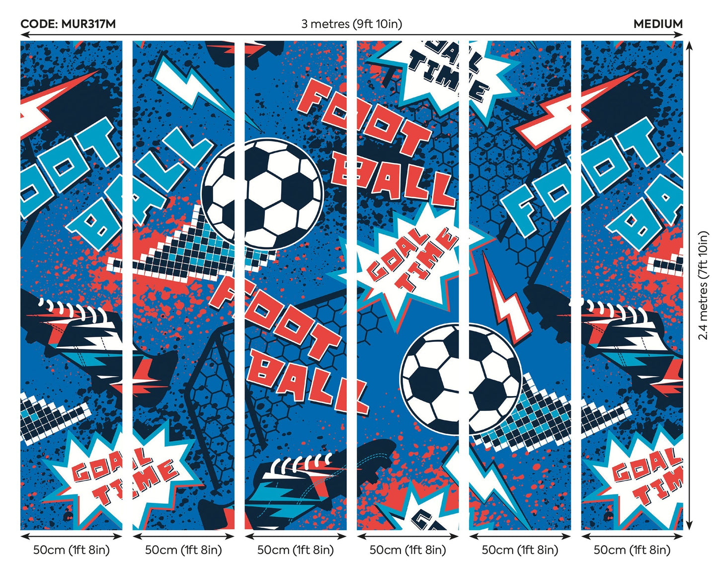 Origin Murals Graphic Pixel Footballs Blue 300cm X 240cm
