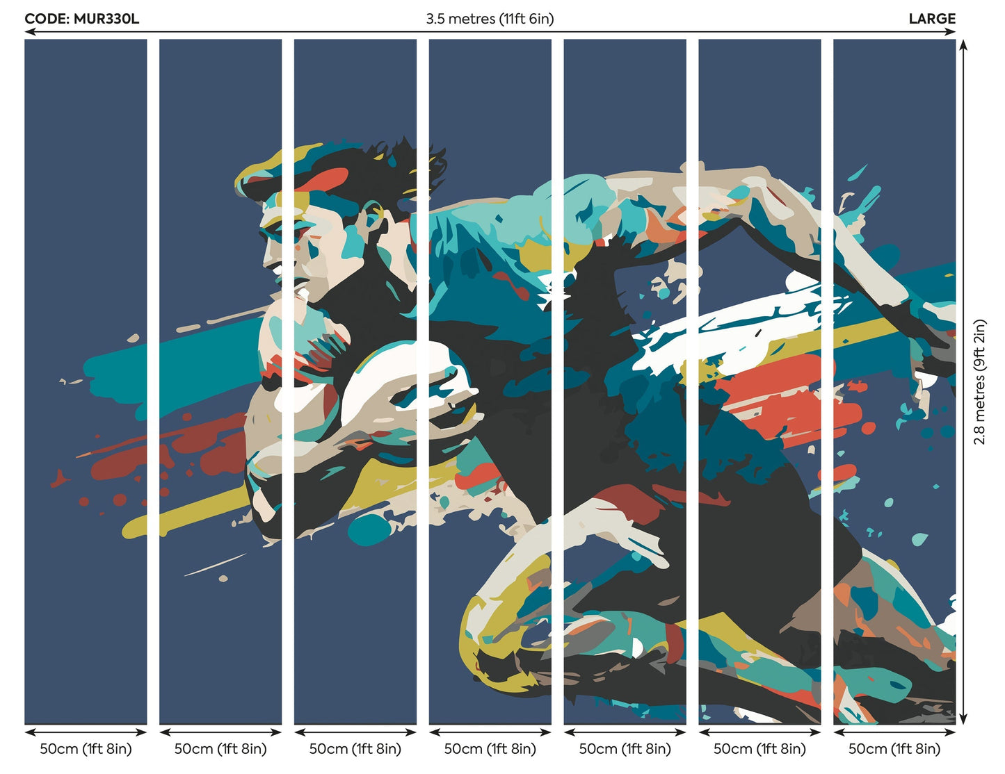 Origin Murals Rugby Player In Graphic Style Blue 350cm X 280cm