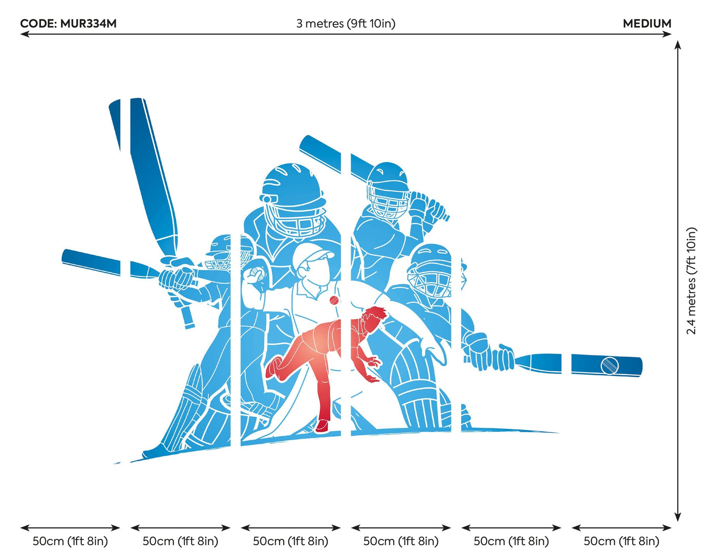 Origin Murals Cricket Players Blue 300cm X 240cm