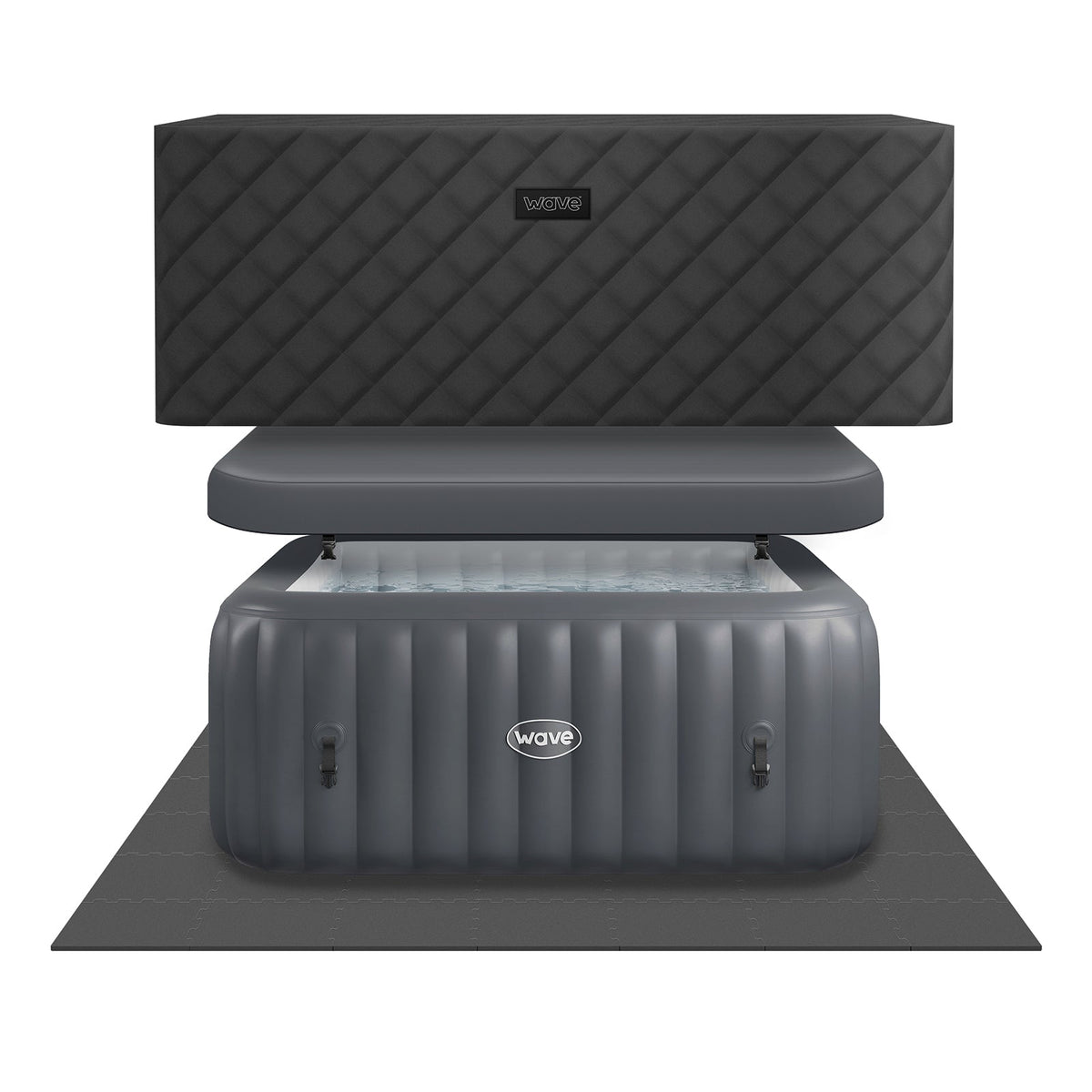 Wave Pacific 4 Person Inflatable Hot Tub Spa - Dark Grey (Energy Efficient Bundle)